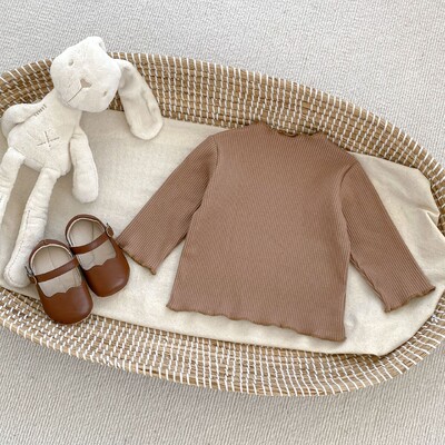 Rudens vaikiškas raukinis ilgomis rankovėmis marškinėliai berniukui, kūdikiui, solidūs laisvalaikio apatiniai marškinėliai mergaitei kūdikiams gėlėmis puošti viršutiniai marškinėliai vaikiški madingi marškinėliai