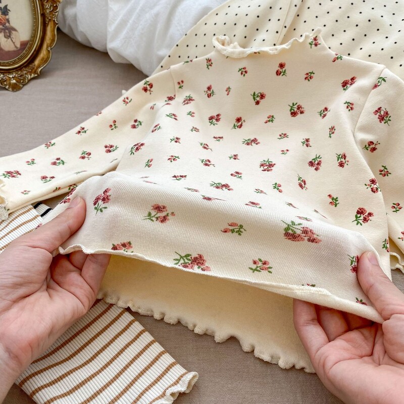 Rudens vaikiškas raukinis ilgomis rankovėmis marškinėliai berniukui, kūdikiui, solidūs laisvalaikio apatiniai marškinėliai mergaitei kūdikiams gėlėmis puošti viršutiniai marškinėliai vaikiški madingi marškinėliai