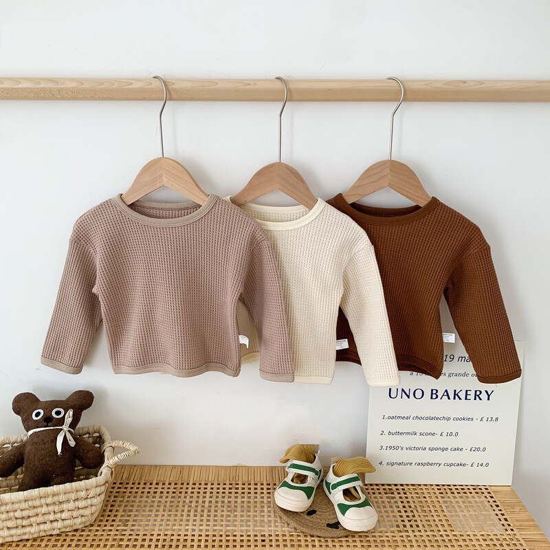 Pavasariniai vafliai Vaikai Kūdikiams berniukams Mergaičių palaidinės Viršutiniai ilgomis rankovėmis marškinėliai trumpikės Laisvalaikio mergaičių rūbai Apranga