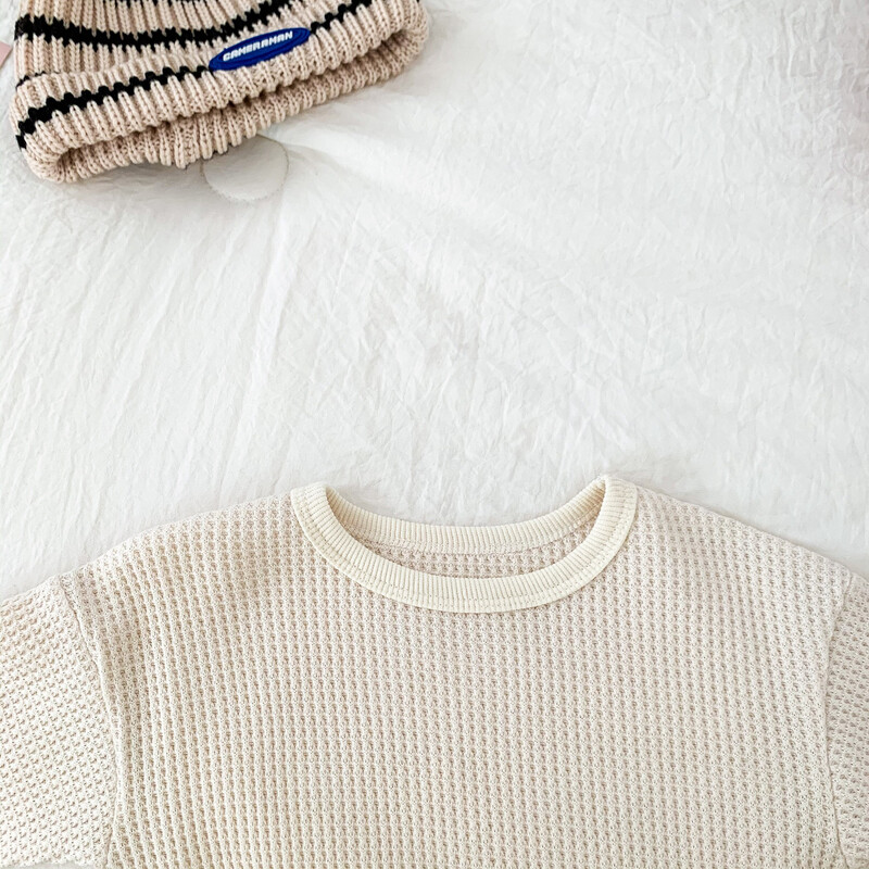 Pavasariniai vafliai Vaikai Kūdikiams berniukams Mergaičių palaidinės Viršutiniai ilgomis rankovėmis marškinėliai trumpikės Laisvalaikio mergaičių rūbai Apranga