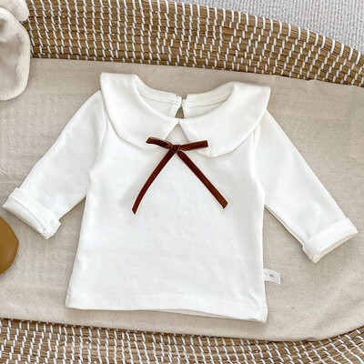 MILANCEL 2024 Jauna rudens blūze meitenēm 0-3 G Zīdaiņu, gudrs bantītis Peter Pan apkakles apakšējais krekls Toddler ar garām piedurknēm.