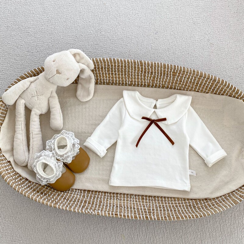 MILANCEL 2024 Jauna rudens blūze meitenēm 0-3 G Zīdaiņu, gudrs bantītis Peter Pan apkakles apakšējais krekls Toddler ar garām piedurknēm.