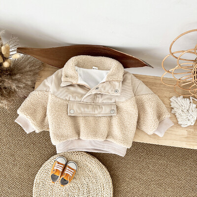 Koreai baba pamut kabát fiú lányok pulóver egyszínű cipzáras felső vastag gyerek gyapjú polár dzsekik gyermekruhák felsőkabátok