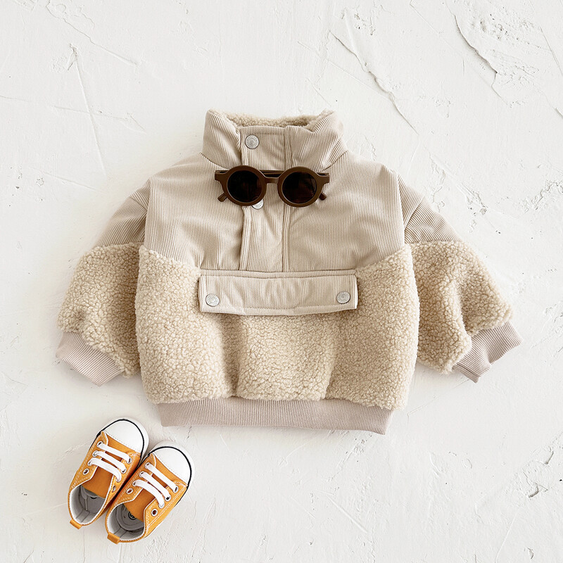 Koreai baba pamut kabát fiú lányok pulóver egyszínű cipzáras felső vastag gyerek gyapjú polár dzsekik gyermekruhák felsőkabátok