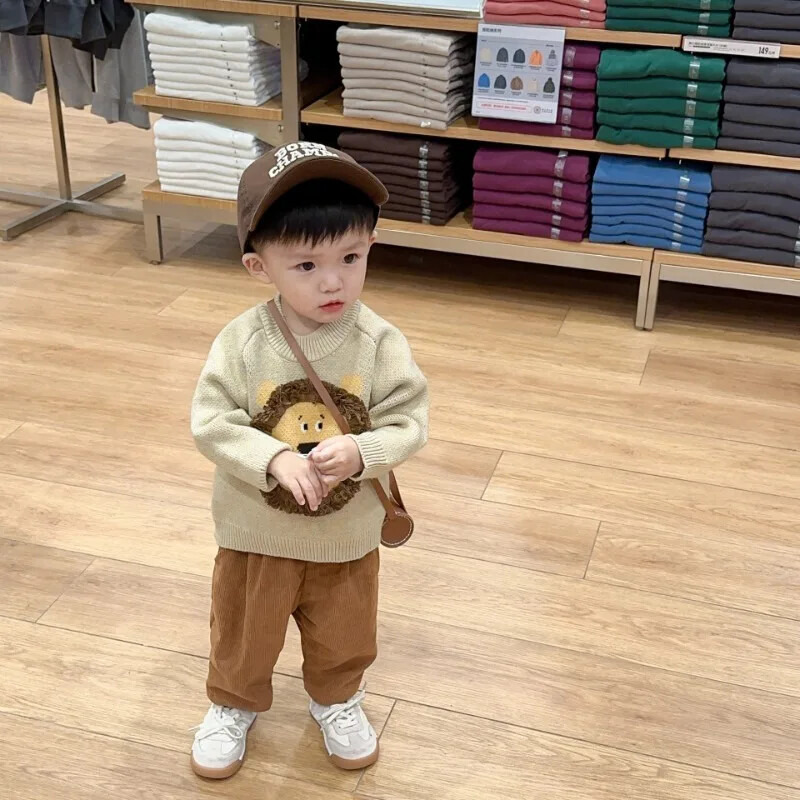아기옷 2023 téli babaruha fiú pulóver pulóver baba rajzfilm oroszlán kötött felső lány meleg sokoldalú pulóver kisfiú ruha セーター