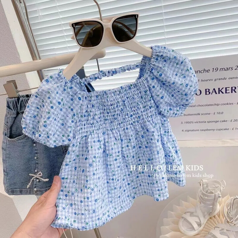 Stilinga moteriška marškinėlių suknelė kūdikiams, 2024 m. vasaros naujovė, trumpomis rankovėmis vaikiški drabužiai Madingi korėjietiško stiliaus viršutiniai drabužiai kūdikiams