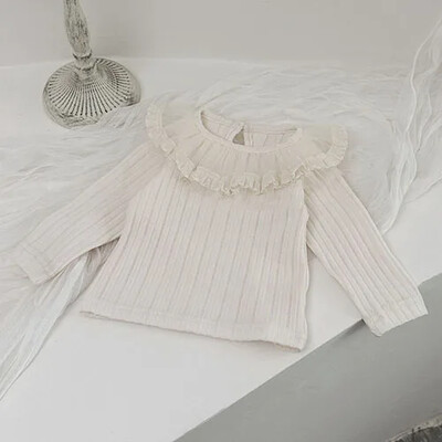 2025 m. Naujas pavasaris, 0–3 m., Vaikiški rūbai Mažylių mergaičių marškinėliai ilgomis rankovėmis medvilniniai nėriniai sujungiami kūdikių megztinis