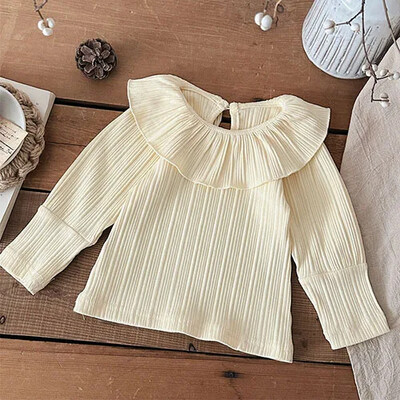 2025 m. Naujas pavasaris, 0–3 m., Vaikiški rūbai Mažylių mergaičių marškinėliai ilgomis rankovėmis medvilniniai nėriniai sujungiami kūdikių megztinis