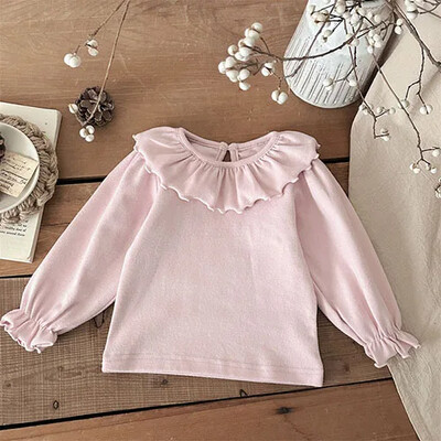 2025 m. Naujas pavasaris, 0–3 m., Vaikiški rūbai Mažylių mergaičių marškinėliai ilgomis rankovėmis medvilniniai nėriniai sujungiami kūdikių megztinis