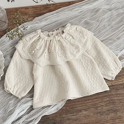 2025 m. Naujas pavasaris, 0–3 m., Vaikiški rūbai Mažylių mergaičių marškinėliai ilgomis rankovėmis medvilniniai nėriniai sujungiami kūdikių megztinis