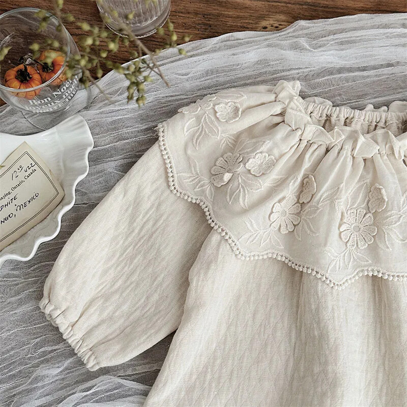 2025 m. Naujas pavasaris, 0–3 m., Vaikiški rūbai Mažylių mergaičių marškinėliai ilgomis rankovėmis medvilniniai nėriniai sujungiami kūdikių megztinis