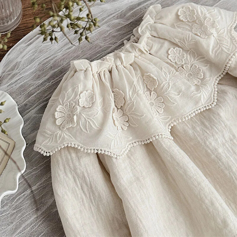 2025 m. Naujas pavasaris, 0–3 m., Vaikiški rūbai Mažylių mergaičių marškinėliai ilgomis rankovėmis medvilniniai nėriniai sujungiami kūdikių megztinis