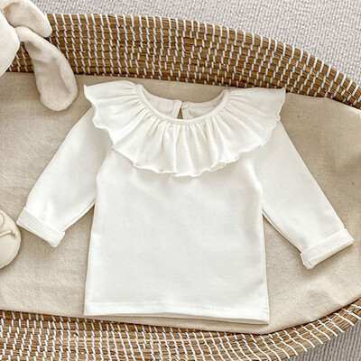 2024. gada jaunā pavasara korejiešu stila t-krekls ar garām piedurknēm, kokvilnas punktveida apdrukas krekls Jaundzimušo meiteņu puloveriem