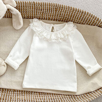 2024. gada jaunā pavasara korejiešu stila t-krekls ar garām piedurknēm, kokvilnas punktveida apdrukas krekls Jaundzimušo meiteņu puloveriem