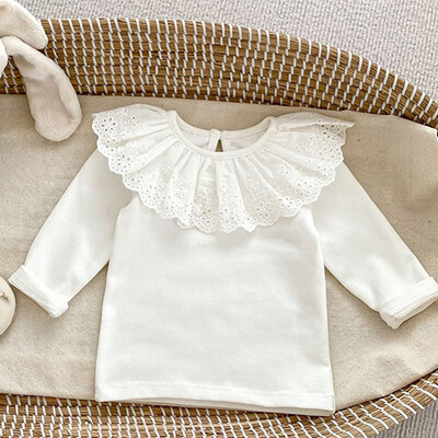 2024. gada jaunā pavasara korejiešu stila t-krekls ar garām piedurknēm, kokvilnas punktveida apdrukas krekls Jaundzimušo meiteņu puloveriem