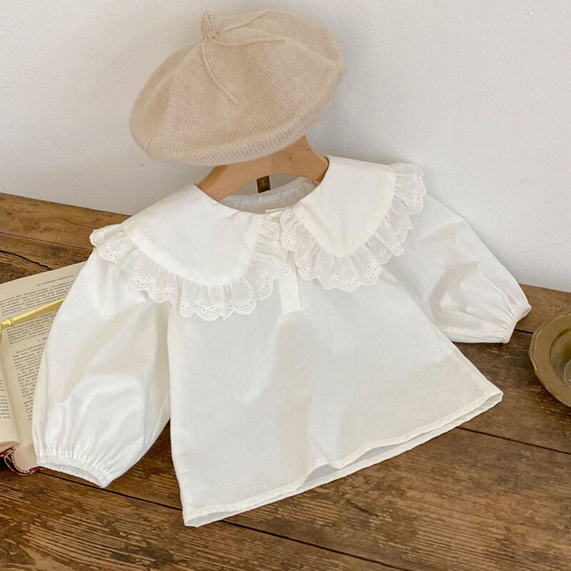 2024. gada jaunā pavasara korejiešu stila t-krekls ar garām piedurknēm, kokvilnas punktveida apdrukas krekls Jaundzimušo meiteņu puloveriem