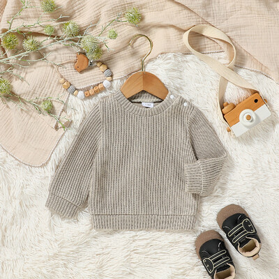 2024 m. naujo stiliaus mažylių rudens/žiemos solidus kasdieninis megztinis ilgomis rankovėmis, skirtas 3M-3Y drabužiams