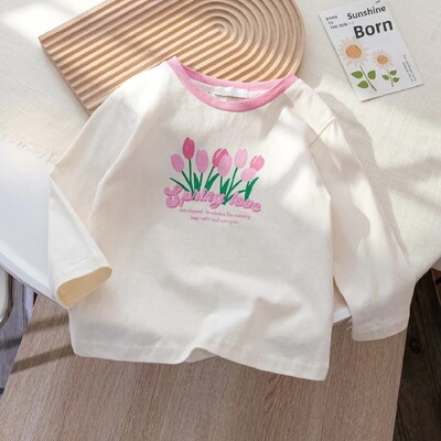 Stílusos koreai változatú baba felső ing lányoknak, 2024 tavaszi ősz, újdonság, hímzett, friss virágmintás laza szabás