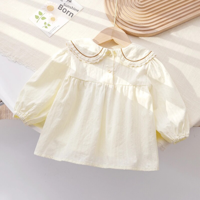 Stílusos koreai változatú baba felső ing lányoknak, 2024 tavaszi ősz, újdonság, hímzett, friss virágmintás laza szabás