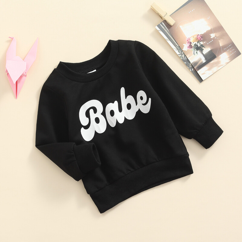 Pulovers bērniem ar burtu apdruku ar apaļu kaklu, garām piedurknēm, blūze pavasara rudenim, balta/melna/brūna/zaļa, 0-3 gadi