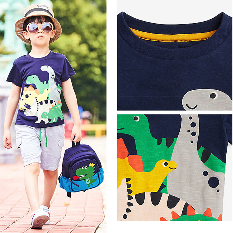 Vaikams 2 3 4 5 6 metų vasaros marškinėliai trumpomis rankovėmis vaikams, 100% medvilnės animacinių filmų dinozaurų palaidinės mažiems berniukams