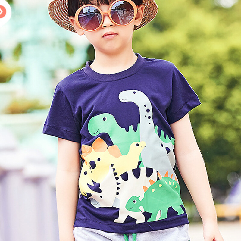 Vaikams 2 3 4 5 6 metų vasaros marškinėliai trumpomis rankovėmis vaikams, 100% medvilnės animacinių filmų dinozaurų palaidinės mažiems berniukams
