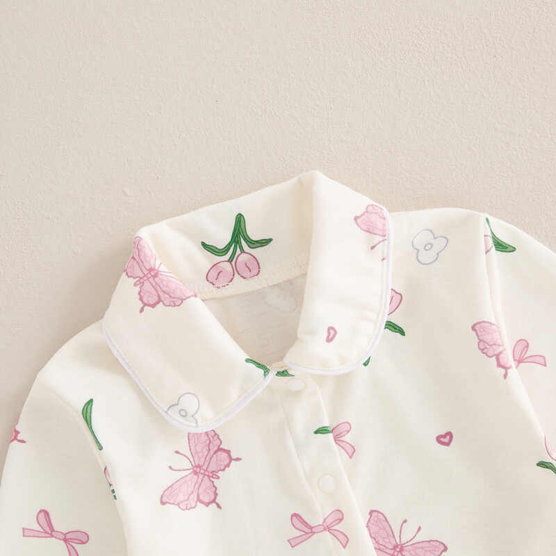 Tipegő baba lány nappali ruha 2 db pizsama eper/pillangó mintás hosszú ujjú felsők nadrág hálóruha szett gyermekek otthoni ruha öltöny