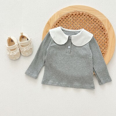 Őszi újszülött csecsemő kisfiú lányok hajtóka póló Elasztikus Force Doll gallér hosszú ujjú alsóing divat babaruha