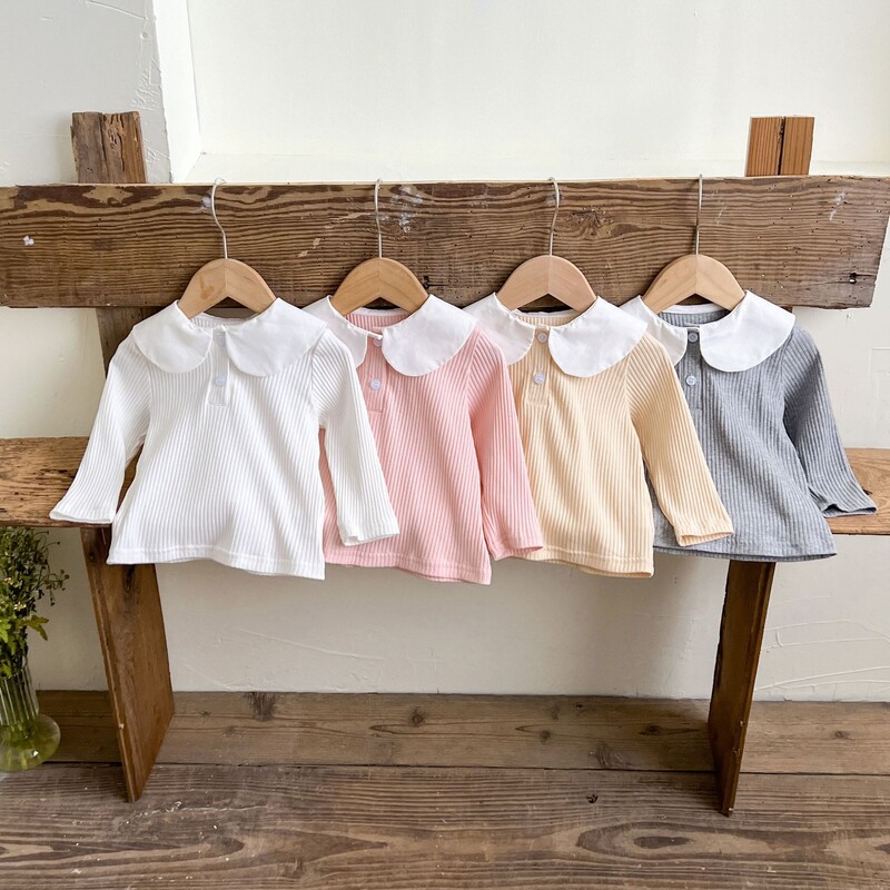 Őszi újszülött csecsemő kisfiú lányok hajtóka póló Elasztikus Force Doll gallér hosszú ujjú alsóing divat babaruha