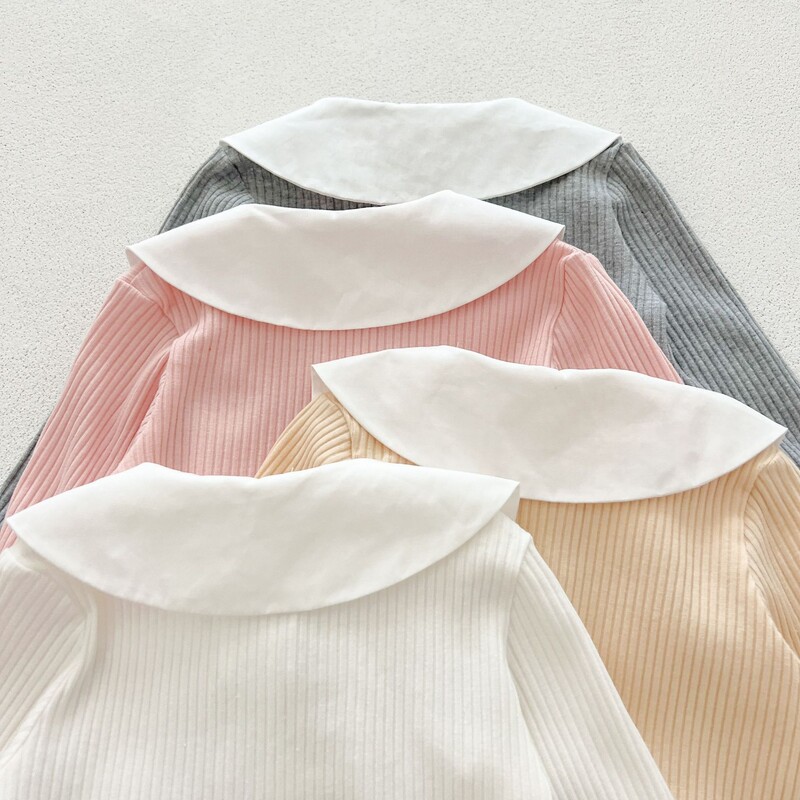 Őszi újszülött csecsemő kisfiú lányok hajtóka póló Elasztikus Force Doll gallér hosszú ujjú alsóing divat babaruha