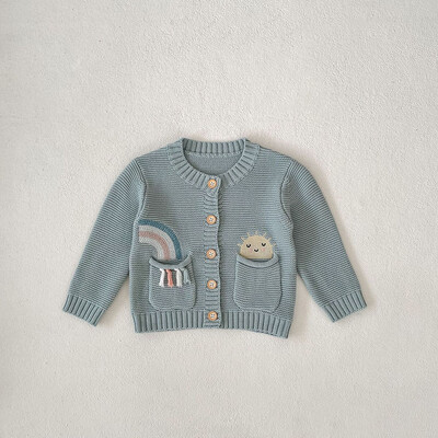 2024 m. rudens drabužėliai kūdikiams 0–3 m. animacinių filmų „Rainbow Sun“ mergaičių žakardo megztiniai berniukams, megzti medvilniniai megztiniai, paltai, viršutiniai kūdikiai