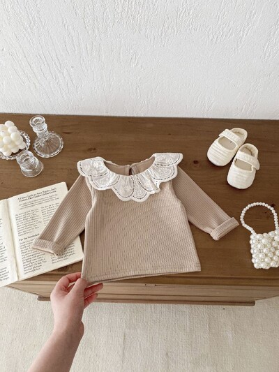 Rudens mazuļu meiteņu drēbes, volānveida apkakles, topi jaundzimušo T-krekls ar garām piedurknēm zīdaiņu krekls ar apakšu pavasara blūze mazuļiem 0-24M