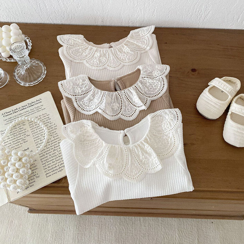 Rudens mazuļu meiteņu drēbes, volānveida apkakles, topi jaundzimušo T-krekls ar garām piedurknēm zīdaiņu krekls ar apakšu pavasara blūze mazuļiem 0-24M