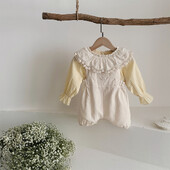 2025 m. pavasaris, nauja, nėriniuota apykakle mergaitėms ilgomis rankovėmis, masyvi kūdikių, mielų princesių marškinėliai, mažylių drabužiai