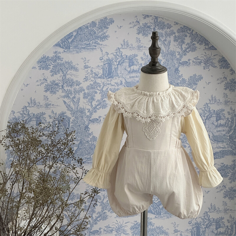 2025 m. pavasaris, nauja, nėriniuota apykakle mergaitėms ilgomis rankovėmis, masyvi kūdikių, mielų princesių marškinėliai, mažylių drabužiai