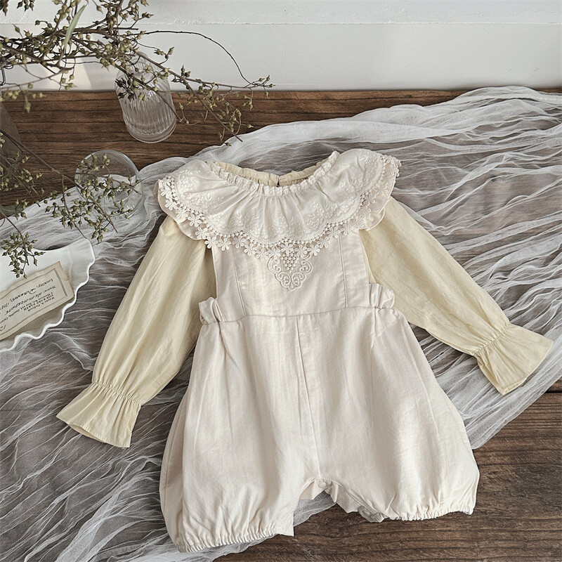 2025 m. pavasaris, nauja, nėriniuota apykakle mergaitėms ilgomis rankovėmis, masyvi kūdikių, mielų princesių marškinėliai, mažylių drabužiai