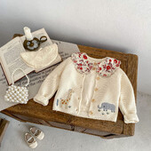 Rudeniniai rūbai kūdikiams 0–3 m. Nauji 2024 m. gyvūnų siuvinėjimai Mergaičių megztiniai megztiniai berniukams megztiniai su kaklu Megztiniai paltai mažiems vaikams viršutiniai drabužiai