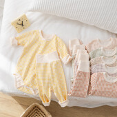 2024-es őszi baba pizsama szett 0-2 éves kisgyermek fiú kockás test + nadrág fehérnemű 2 db lány házi ruha öltöny kisgyermek alvó ruházat