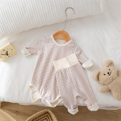 2024-es őszi baba pizsama szett 0-2 éves kisgyermek fiú kockás test + nadrág fehérnemű 2 db lány házi ruha öltöny kisgyermek alvó ruházat