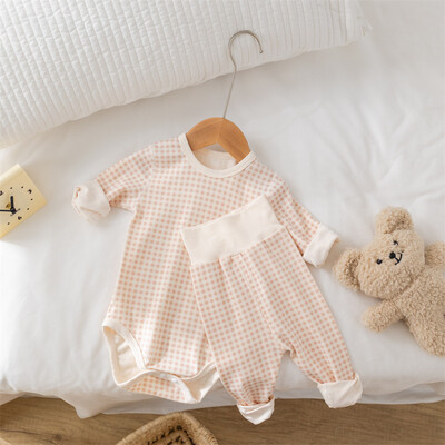 2024-es őszi baba pizsama szett 0-2 éves kisgyermek fiú kockás test + nadrág fehérnemű 2 db lány házi ruha öltöny kisgyermek alvó ruházat