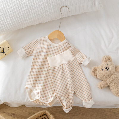 2024-es őszi baba pizsama szett 0-2 éves kisgyermek fiú kockás test + nadrág fehérnemű 2 db lány házi ruha öltöny kisgyermek alvó ruházat