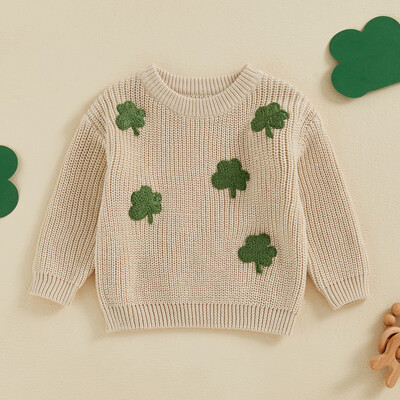 Kūdikių kūdikių dobilų siuvinėjimo megztiniai berniukai mergaičių bamblys spyruokliniai medvilniniai ilgomis rankovėmis su kaklu, megzti megztiniai vaikams, megztiniai megztiniai