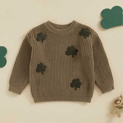 Kūdikių kūdikių dobilų siuvinėjimo megztiniai berniukai mergaičių bamblys spyruokliniai medvilniniai ilgomis rankovėmis su kaklu, megzti megztiniai vaikams, megztiniai megztiniai