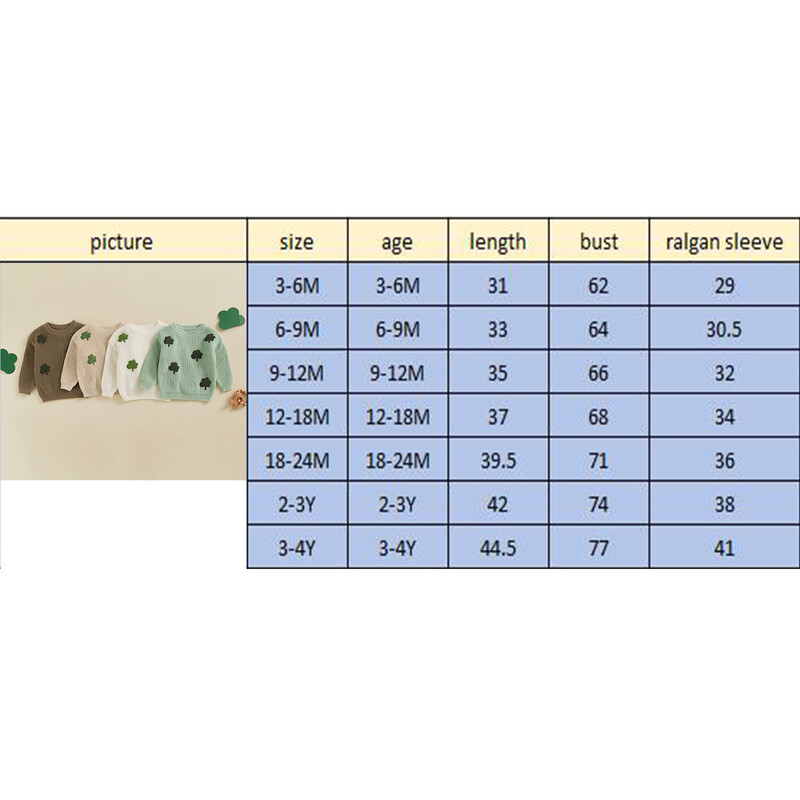 Kūdikių kūdikių dobilų siuvinėjimo megztiniai berniukai mergaičių bamblys spyruokliniai medvilniniai ilgomis rankovėmis su kaklu, megzti megztiniai vaikams, megztiniai megztiniai