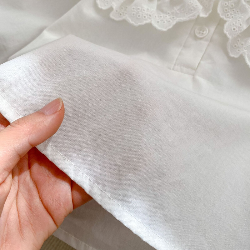 Pavasara rudens kokvilnas kleita bērniem ar ziedu malu, pārvelkama apkakle ar garām piedurknēm ar atvērtu augšdaļu meitenēm korejiešu stila punktveida dizains