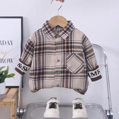 Tīras kokvilnas zēnu krekls ar garām piedurknēm Stilīgs ārējais apģērbs Pavasara rudens kolekcija Bērnu slāņu krekls balts