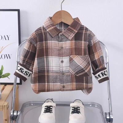 Tīras kokvilnas zēnu krekls ar garām piedurknēm Stilīgs ārējais apģērbs Pavasara rudens kolekcija Bērnu slāņu krekls balts