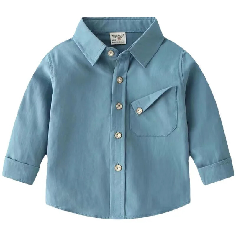 Tīras kokvilnas zēnu krekls ar garām piedurknēm Stilīgs ārējais apģērbs Pavasara rudens kolekcija Bērnu slāņu krekls balts