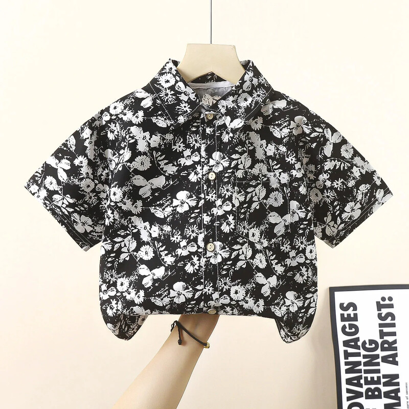 Gyermek rövid ujjú pamut ing 2024 nyár, új stílusú koreai változat vékony baba felső 2-10 éves fiúknak