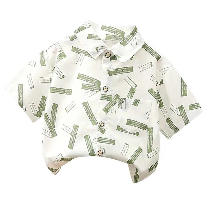 Gyermek rövid ujjú pamut ing 2024 nyár, új stílusú koreai változat vékony baba felső 2-10 éves fiúknak